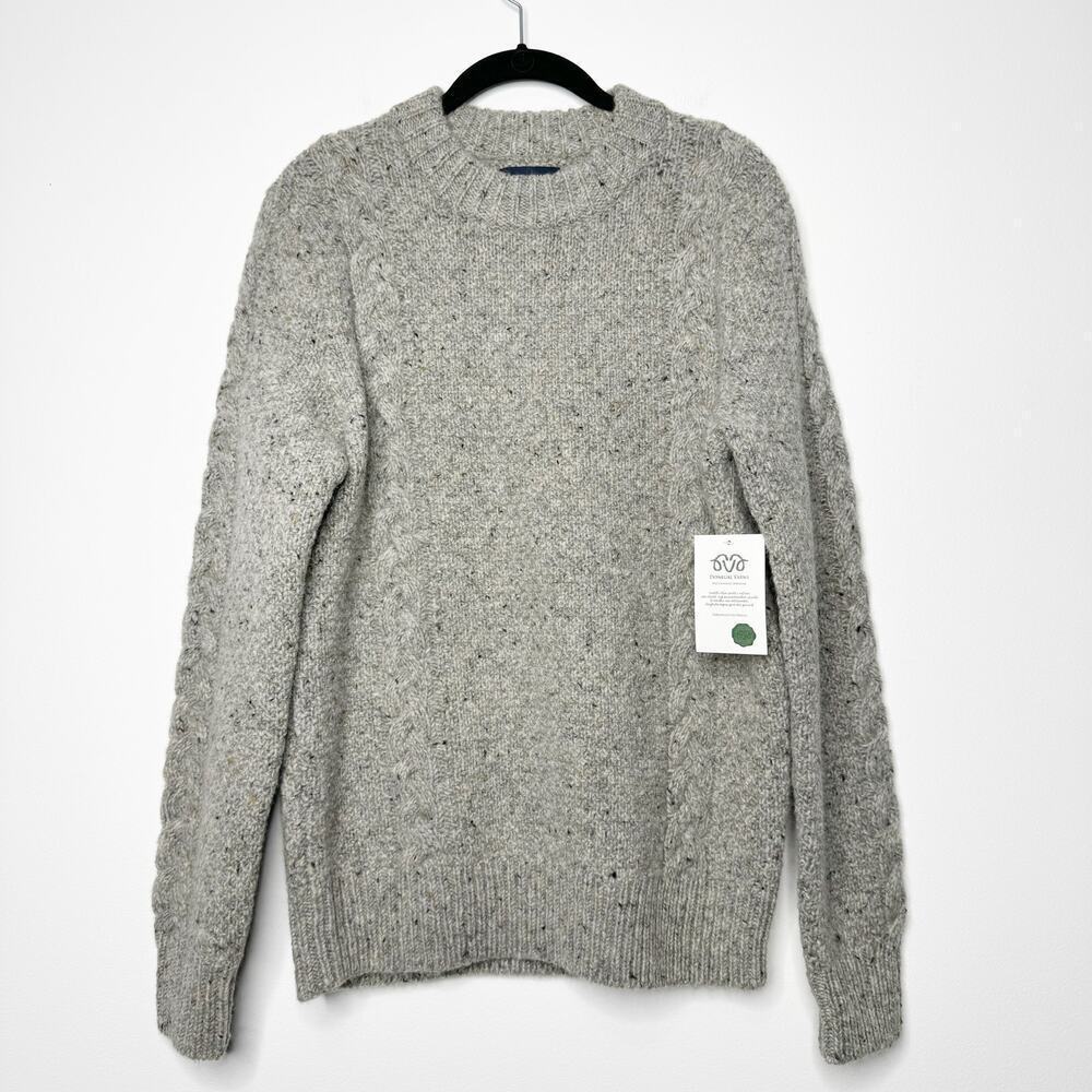 J.Crew Kilcarra Donegal Wool Cable Knit Crewneck Sweater Marled Gray Size S
